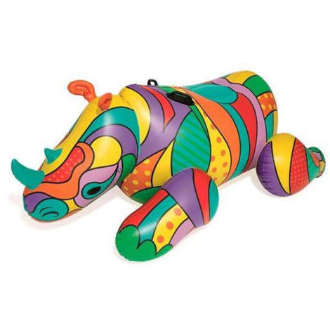 Bestway – Matelas gonflable de piscine chevauchable rhinocéros multicolore 201x102 cm – Vinyle solide – 6 chambres à air pour sécurité (1/10)