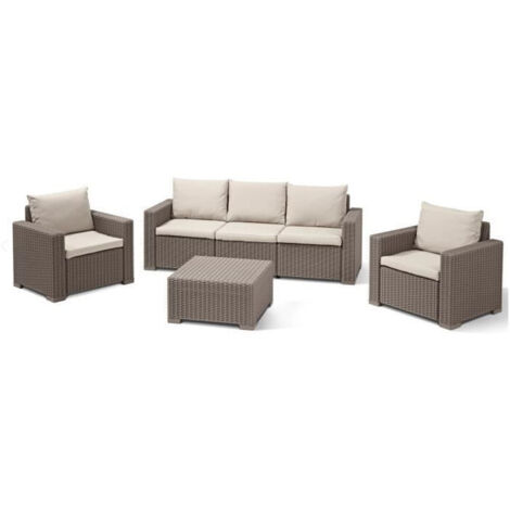 Allibert – Salon de jardin en résine tressée – 5 places – Table basse ergonomique – Beige – Confort optimal avec coussins inclus (1/5)