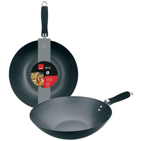 Ibili Wok 30 cm Acier au Carbone Antiadhésif Argenté