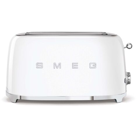 Smeg – Grille-pain 2 fentes 1500W blanc – Fentes extra-larges 36mm – 6 niveaux de brunissage – Réchauffage, décongélation, bagel – TSF02WHEU