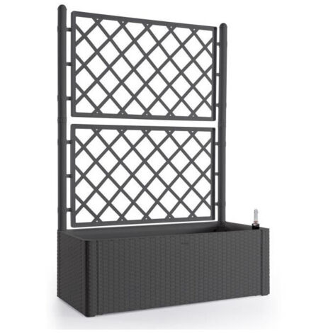 Bac à fleurs rectangulaire 90 L – Plastique tressé imitation rotin – Réserve d'eau intégrée – Indicateur de niveau – Anthracite – Stefanplast