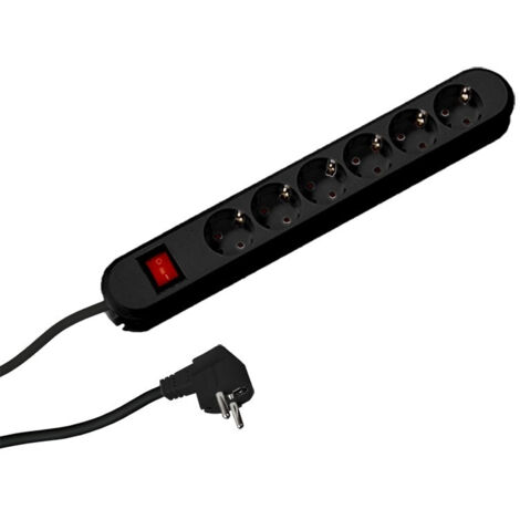 BACHMANN 381.152K RALLONGE MULTIPRISE 6 X SCHUKO AVEC INTERRUPTEUR SÉCURITÉ ENFANT ALIMENTATION 5 M NOIR (1/2)