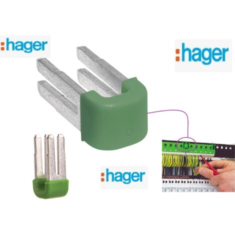 Hager – Cavaliers pont bornier 10 pièces – Configuration sans vis terre – Section 12mm – Indice de protection IP2 – Polyamide vert