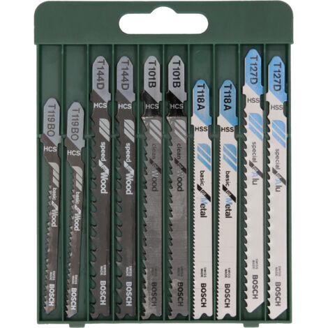 Bosch Coffret 10 Lames scie sauteuse Emm. en T , Bois & Métal