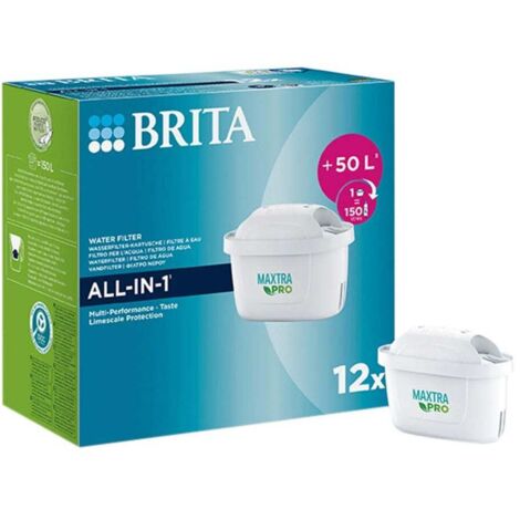 Pack de 12 cartouches filtre à eau MAXTRA PRO – Filtration 4 étapes – Élimine calcaire et chlore – Fabriqué en Allemagne – Brita - All-in-1