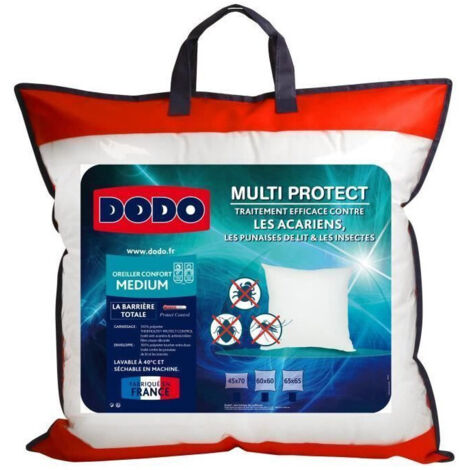 Dodo – Oreiller 65x65 cm confort moyen – Traitement anti-acariens et antimicrobien – Enveloppe tissu doux 100% polyester – Lavable à 40°C (1/5)