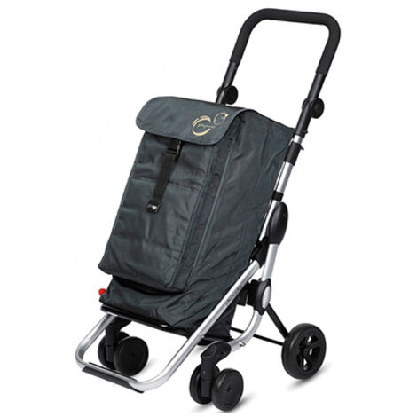 Chariot de marché pliable gris – Capacité 39,5 L – Sac thermique 10 L – Doubles roues avant tournantes – Poignée réglable en hauteur – Playmarket