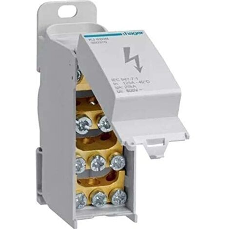 Hager – Bloc de répartition unipolaire 125A – Section câble 10...35 mm² – 10 positions de serrage – KJ02DN (1/3)