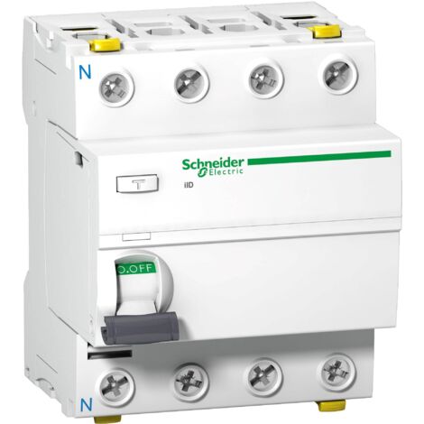 Schneider Electric – Interrupteur différentiel 25A A9Z21425 – Type A 4 pôles – Courant différentiel 30mA – Tension 415V – Montage rail DIN (1/2)