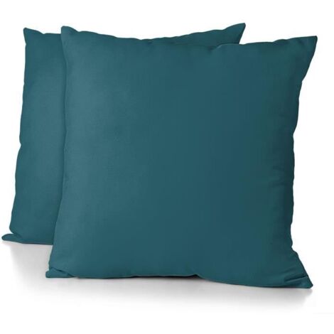 Home-linge-passion Ensemble de taies d'oreiller bleu canard 63x63 cm (1/3)