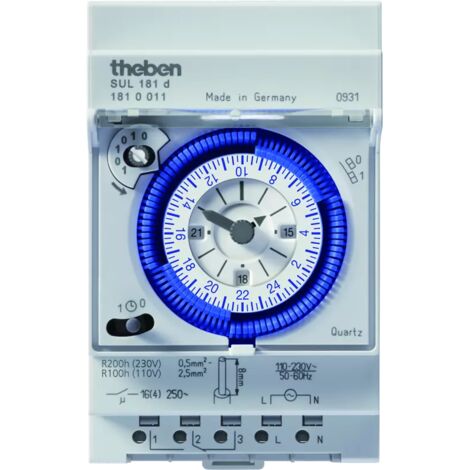 Theben – Horloge programmable analogique 1810011 – Rail DIN – Tension 110-230V – 1 canal – Précision quartz – Programmation 15 min - SUL-1810011