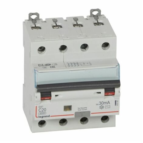 Legrand – Disjoncteur différentiel monobloc 4P 400V – 10kA 20A type AC 30mA – Courbe C – Arrivée haute départ basse à vis
