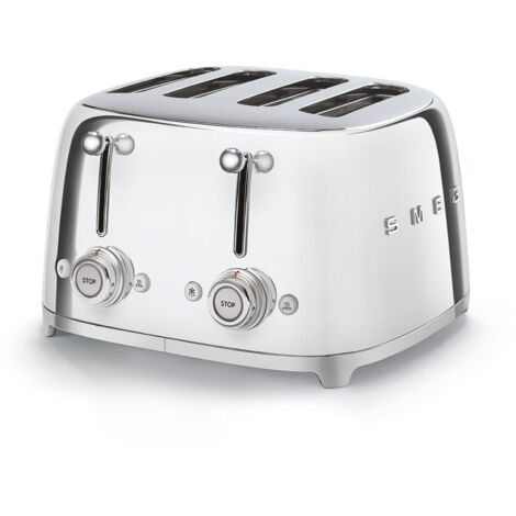Smeg – Grille-pain 4 fentes 950W avec éjection automatique – Acier chromé – 6 niveaux de brunissement – TSF03SSEU