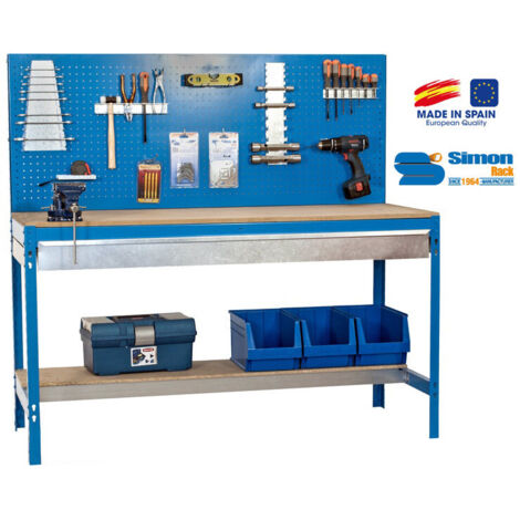 Simonrack – Établi multi-usages 1440x1500x600mm – Charge max 600kg/niveau – Acier 2mm – Panneaux MDF 16mm – Peinture époxy résistante (1/9)