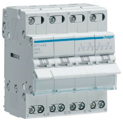 Hager – Inverseur de source triphasé 40A – 4 contacts – Tension AC 230/400V – Intensité max 40A – Conforme NF CE