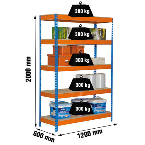 Simonrack Étagère en métal bleu orange bois 200x120x60 cm