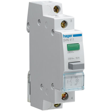 Interrupteur à bouton-poussoir avec voyant vert 16A 1Z 230V AC SVN411
