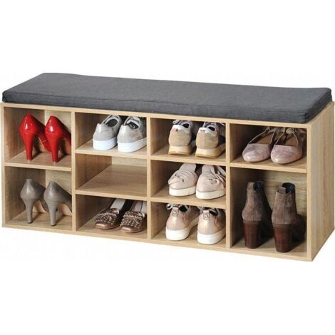 Kesper Meuble à chaussures avec coussin d'assise, matériau : panneau de fibres, dimensions : l 51,5 x H 48 x L 29,5 cm, couleur : blanc cérusé 15911