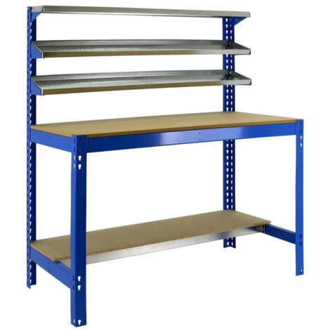 Simonrack – Établi modulable bleu et bois 144,5x91cm – Charge maximale 400kg – Montage rapide sans vis – Pour atelier et garage (1/8)