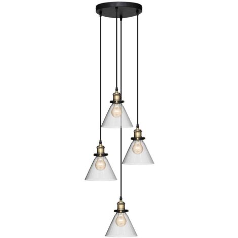 Atmosphera – Suspension 4 lampes en métal et verre H 80 cm – Abat-jour en verre pour éclairage loft – Douille E27 – Hauteur ajustable (1/4)