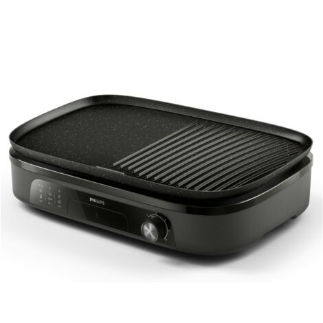 Philips – Grill de table électrique 2400W – 2 zones de cuisson – Plaques amovibles – Bac à graisse amovible – Revêtement anti-adhésif noir