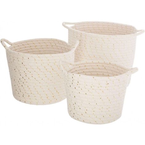 Atmosphera – Lot de 3 paniers en coton et polyester écru – Dimensions S/M/L – Finition lurex pour rangement décoratif – Idéal pour organiser votre intérieur