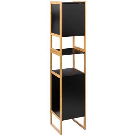 5Five Simply Smart – Colonne de salle de bain noir 33x33x170 cm – MDF et bambou – 2 portes réversibles – 6 étagères modulables (1/6)