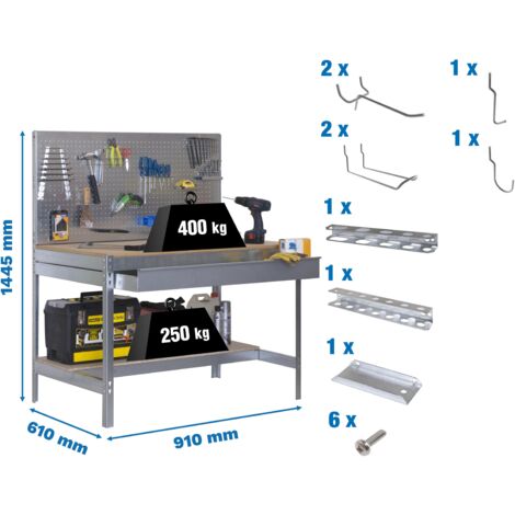 SimonRack Workbench Workshop, Load Capacity 400 kg, 1445 x 910 x 610 mm