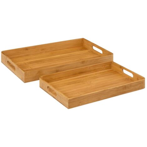 5Five Simply Smart – Lot de 2 plateaux de service en bambou – Dimensions grand : L. 46,6 x P. 30,4 x H. 5 cm – Dimensions petit : L. 38 x P. 26 x H. 4 cm