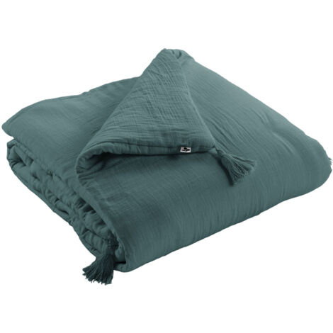Edredon Gaze de Coton 150 x 150 cm GAIA coloris Bleu Canard