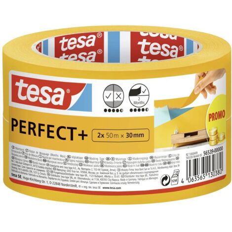 Tesa Perfect+ Ruban de Masquage Jaune 100 m x 3 cm 2 pièces (1/4)