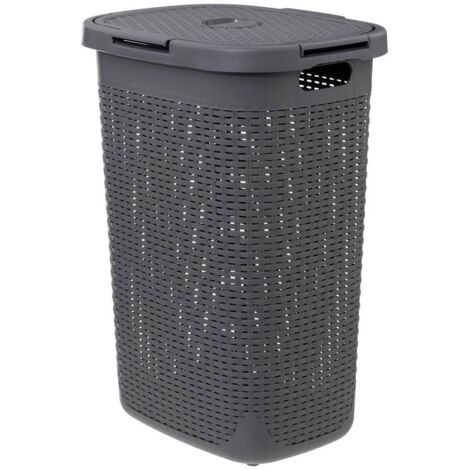 5Five Simply Smart – Corbeille à linge en polypropylène 60L gris béton – Dimensions 45x35,2x65,8 cm – Poids 1,84 kg – Rangement élégant et moderne