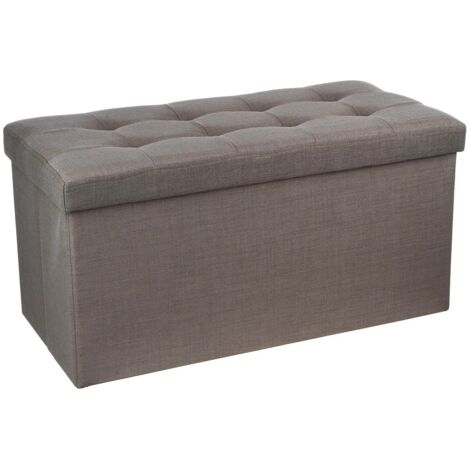 Atmosphera – Pouf pliant vintage 76x38x38 cm – Revêtement polyester aspect lin – Rangement pratique – Assise confortable pour 2 personnes