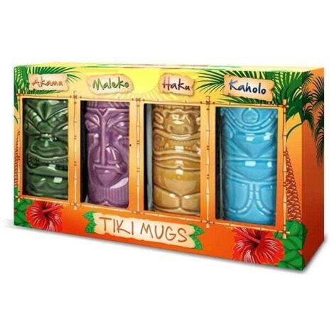 4x tasses en ceramique - tiki