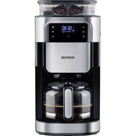 Severin – Cafetière entièrement automatique avec broyeur intégré – Capacité 10 tasses – Réservoir carafe – Écran LED noir acier inoxydable