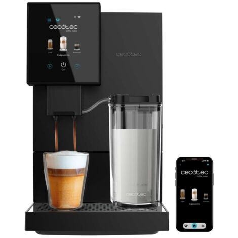 Cecotec – Cafetière expresso super-automatique 15 bars – Moulin conique 5 niveaux – Réservoir 1,1L et lait 400ml – Application mobile connectée