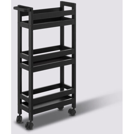 5Five Simply Smart – Desserte à roulettes 3 niveaux 40x15x75cm en MDF noir khôl – Charge max 6kg – 4 roues pour mobilité facile