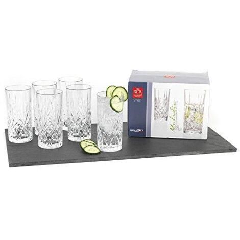 Lot de 6 verres à boisson gazeuse "Melodia" en Luxion, Service de table élégant, 100% Made in Italy, capacité 36 cl