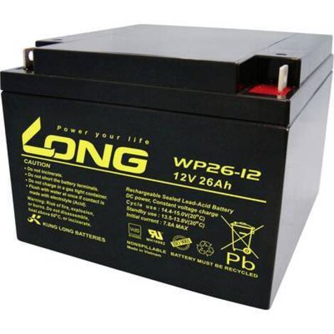 Long WP26-12 WP26-12 Batterie au plomb 12 V 26 Ah plomb (AGM) (l x H x P) 166 x 125 x 175 mm raccord à vis M5 certification VdS, auto-décharge rédu Y860052 (1/2)