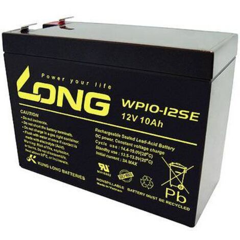 Long WP10-12SE WP10-12SE Batterie au plomb 12 V 10 Ah plomb (AGM) (l x H x P) 151 x 118 x 65 mm cosses plates 6,35 mm résistant aux cycles de charge, Y860692