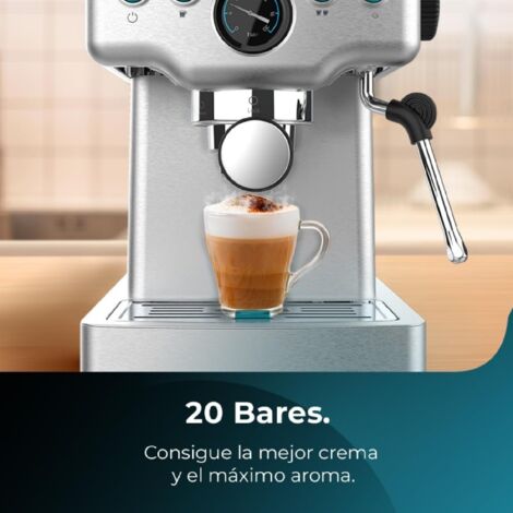 Cecotec Barista Power Espresso 20 Barista Mini Express Coffee Maker. 1465 W, 20 Bars, Manometro y ThermoblocK, Steamer Orientable y Brazo con Doble Salida, 1,8 L dede Capacidad