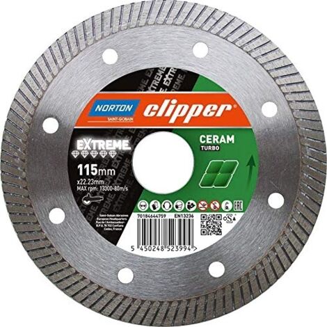 Norton – Disque diamant pour meuleuse 125mm – Alésage 22,23mm – Jante continue crénelée pour coupe précise – Matériaux durs comme céramique et granit - EVO 125 X