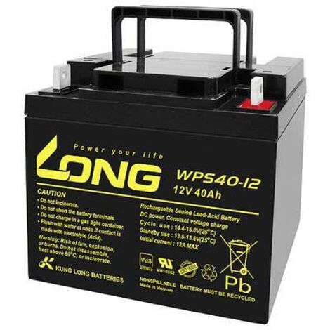Long WPS40-12 WPS40-12 Batterie au plomb 12 V 40 Ah plomb (AGM) (l x H x P) 199 x 171 x 166 mm raccord à vis M6 certification VdS, auto-décharge ré Y860092 (1/2)