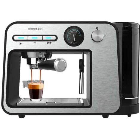 Cecotec Machine à expresso Power Espresso 20 Square Pro, 1450 W, 20 bars, ThermoBlock, Vapeur, 2 tasses de café, Réservoir d'eau amovible de 1 litre, Plateau chauffe-tasses, Plateau chauffe-tasses