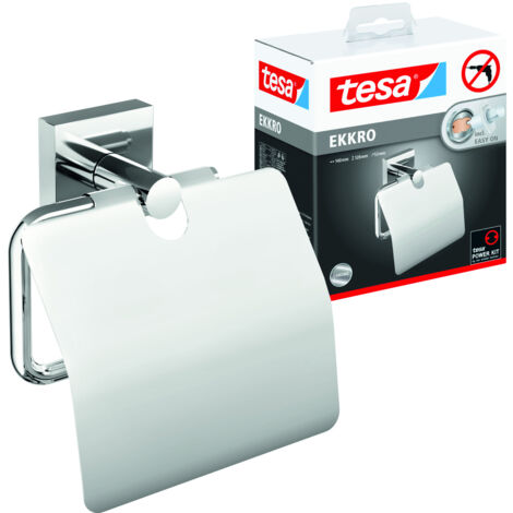 tesa EKKRO Porte-rouleau WC avec couvercle, chromé, fixation adhésive sans perçage (1/3)