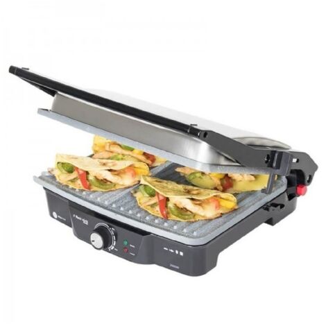 Cecotec – Gril électrique 2000 W – Revêtement RockStone anti-adhérent – Ouverture 180° – Surface de cuisson 29,7 x 23,5 cm