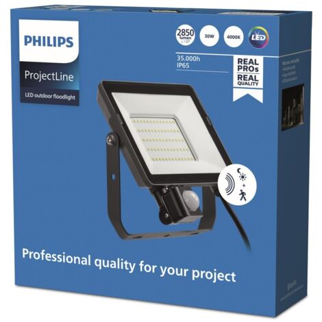 Philips – Projecteur à détecteur de mouvement 30W – Éclairage LED blanc naturel 4000K – IP65 résistant à l'eau – Flux lumineux 2850 lm (1/6)