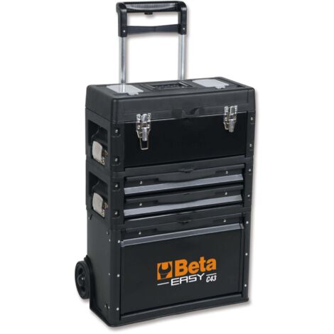 Beta – Chariot à outils empilable 3 modules – Servante roulante en tôle d'acier – Dimensions 72,2 x 49,5 x 30,6 cm – Poignée télescopique réglable
