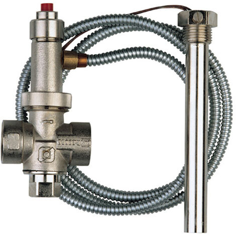 Watts – Soupape chauffage central 3/4' Femelle Femelle – Débit max 6500 L/h à 107°C – Corps laiton nickelé – Tube capillaire 1,30 m - STS20