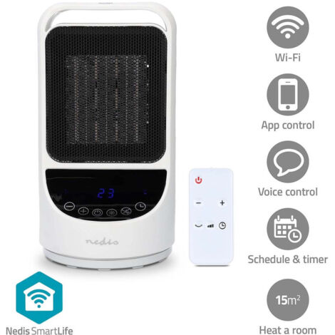 RADIATEUR SOUFFLANT PTC EN CÉRAMIQUE SMARTLIFE  WI-FI  1500 W  2 RÉGLAGES DE CHALEUR  OSCILLATION  AFFICHER  10 - 49 °C  (1/5)